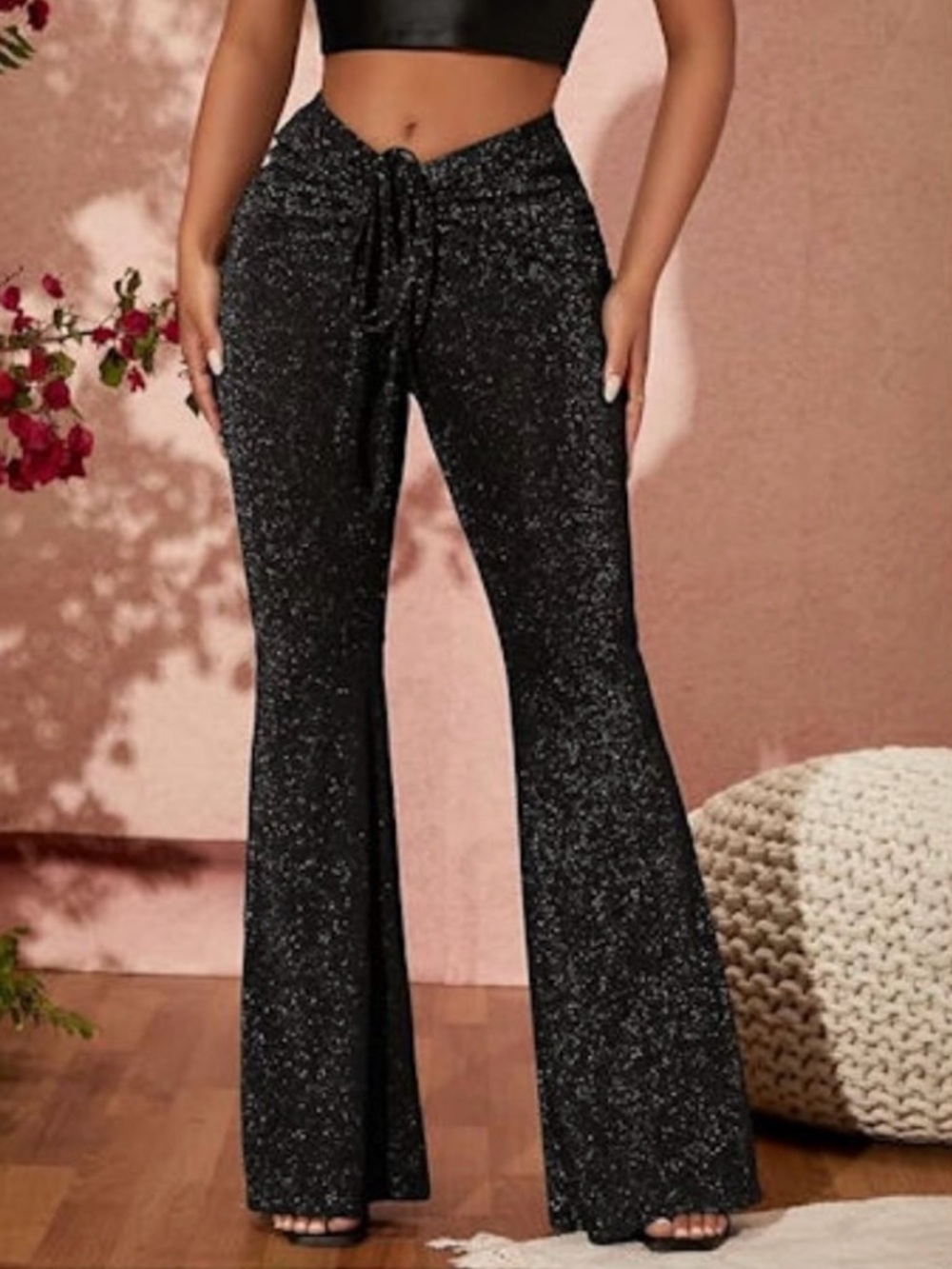 SOLY HUX Sparkle High-Waist Flared Pants NWT Never Worn
